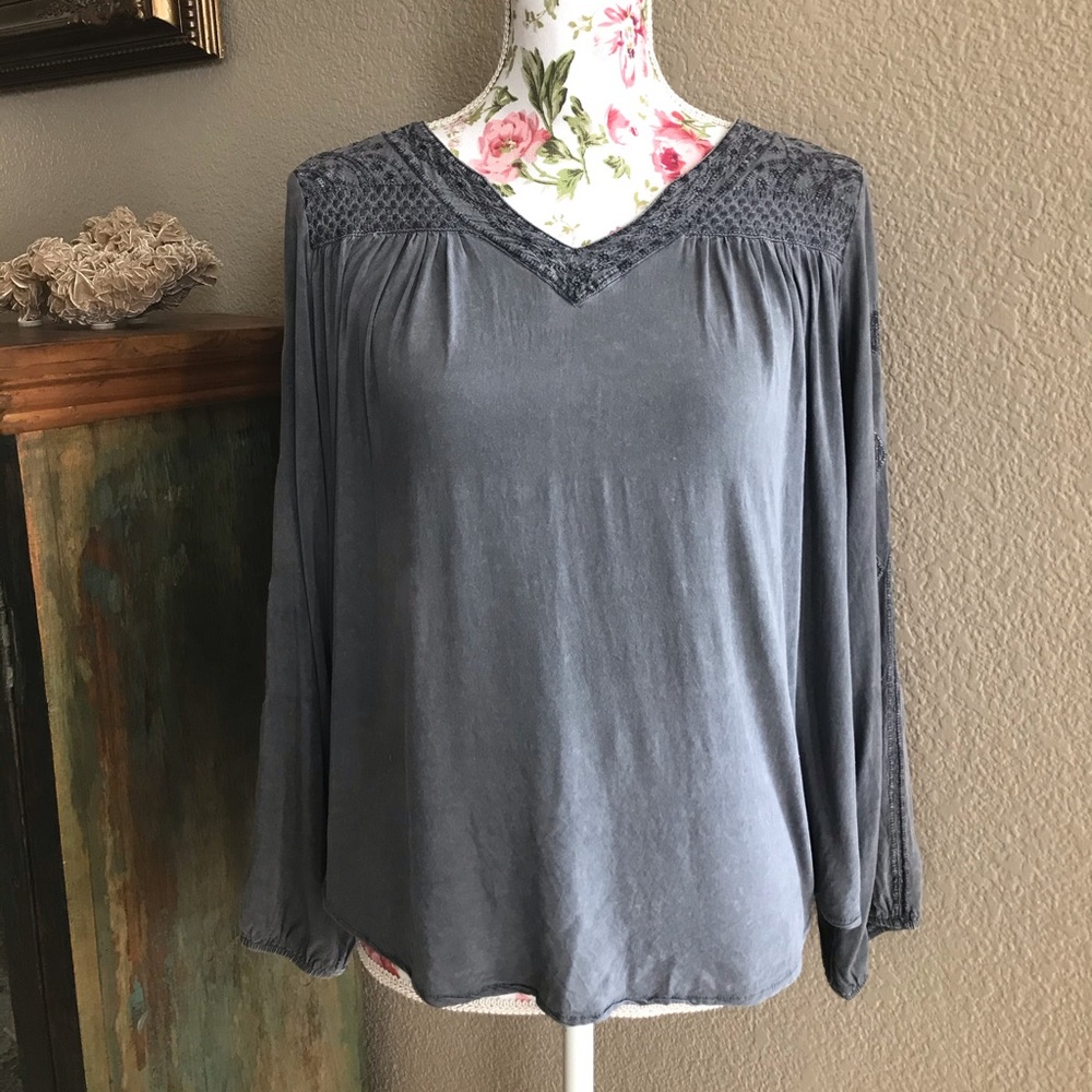 Gray Luna Moon Embroidered Blouse - size S